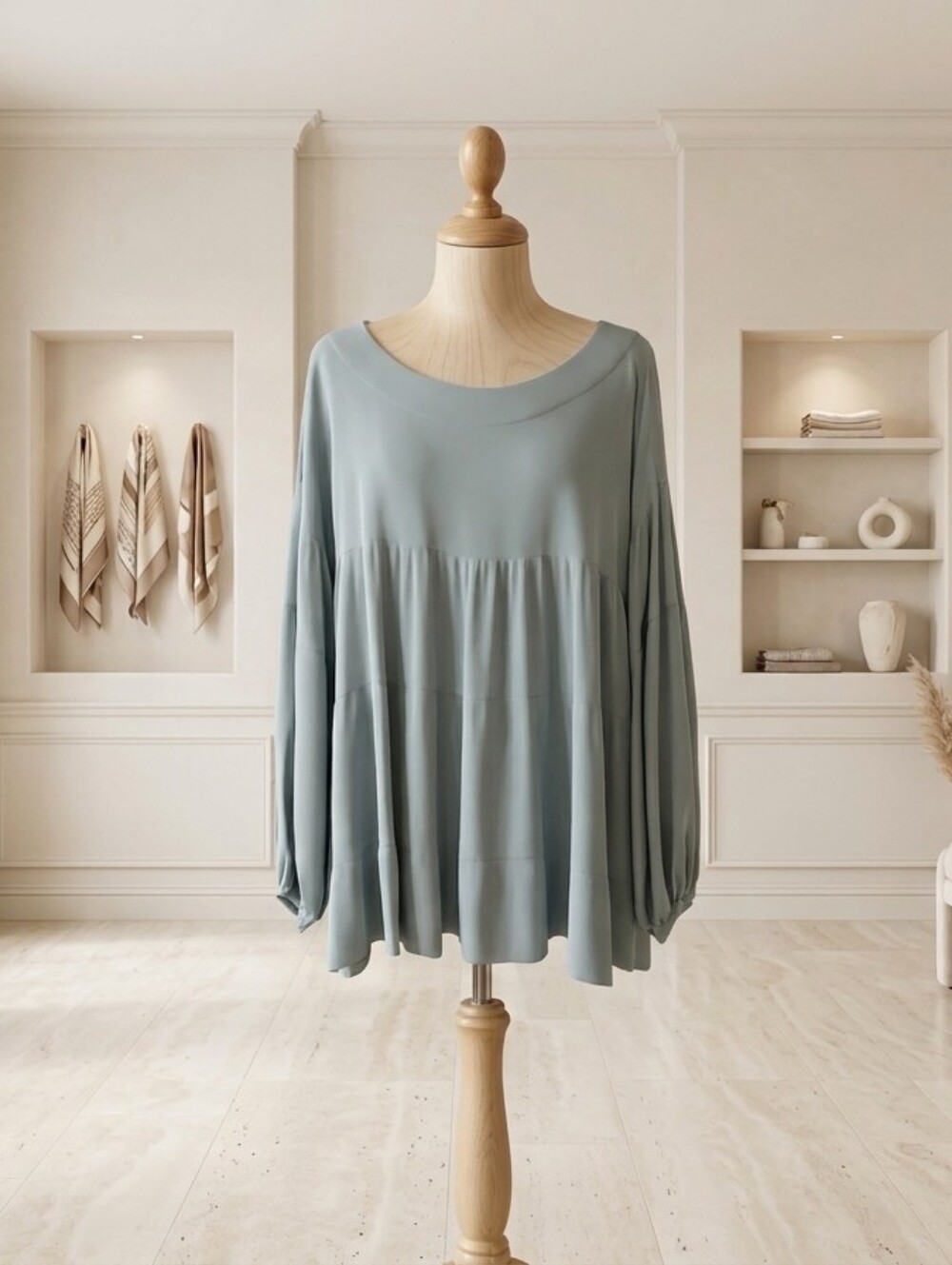 Cozy Casual Sage Oversized Tiered Top | Size L